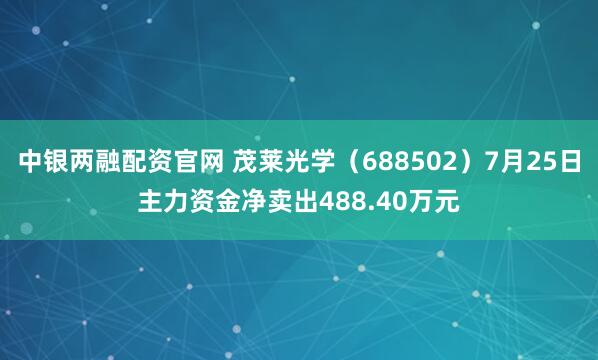 中银两融配资官网 茂莱光学（688502）7月25日主力资金净卖出488.40万元
